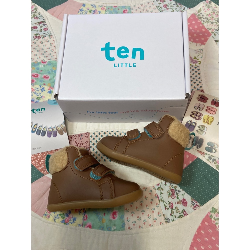 Ten Little Furry High Top Tan Brown Vegan Leather Faux Fur Boots Kids Toddler - Picture 2 of 10